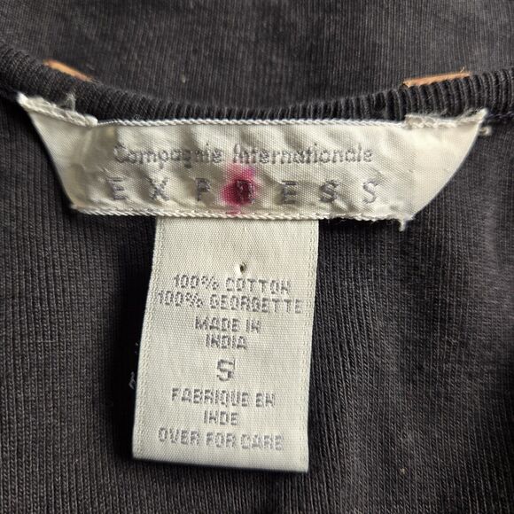 Express Black Beaded Dropwaist Flapper Dress Cotton Women Small 90s Art Deco - Picture 8 of 8